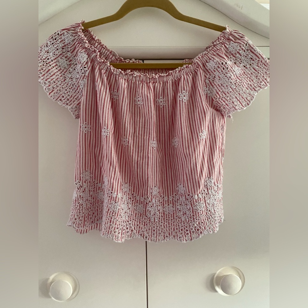 Vintage Hollister Red White Striped Embroidered short Sleeve pullover XS Y2K